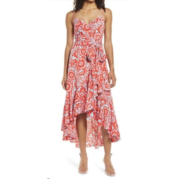 Eliza J Dresses & Skirts - Eliza J Aqua Tropical Floral Fit & Flare Tie Dress Sz 6 NWT $158